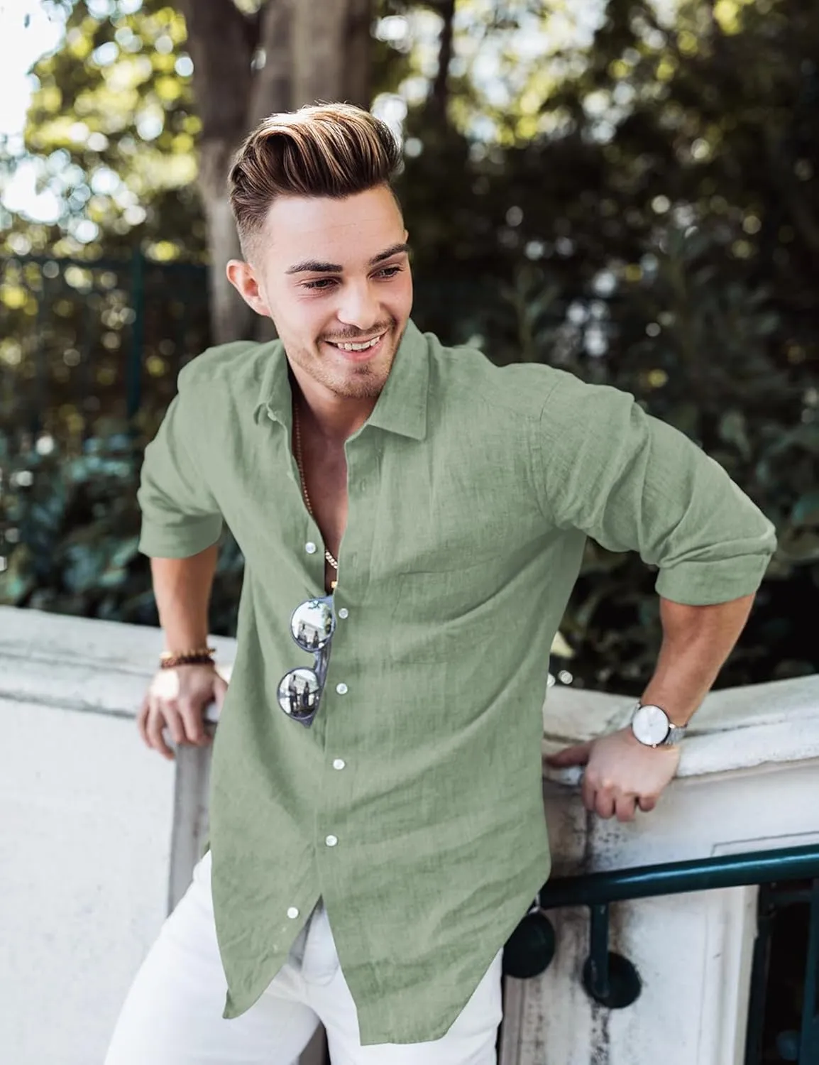 Men's Dress Long Sleeve Button Down Shirt Casual Beach Untuck Wrinkle Free Shirt