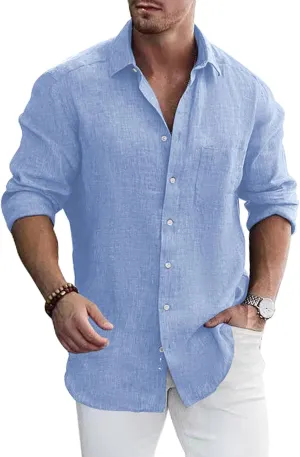 Men's Dress Long Sleeve Button Down Shirt Casual Beach Untuck Wrinkle Free Shirt