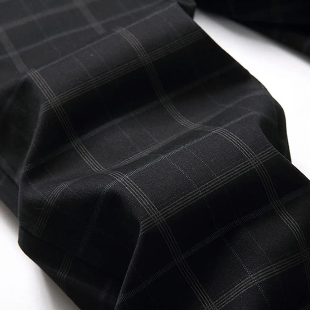 Men's Dress Plaid Slim Fit Flat Front Business Chinos Pants with Pockets RY02