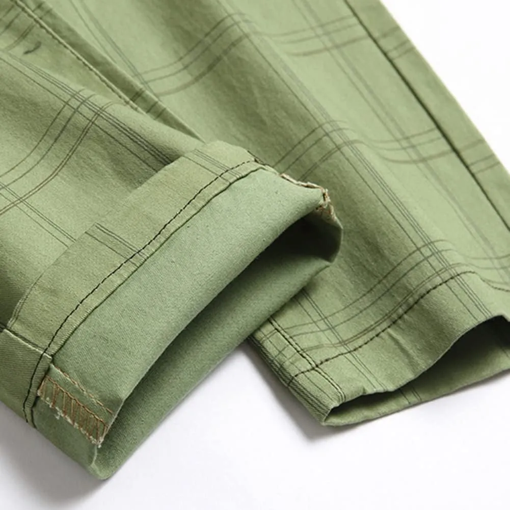Men's Dress Plaid Slim Fit Flat Front Business Chinos Pants with Pockets RY02