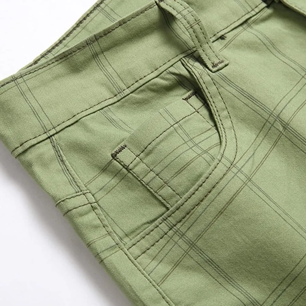 Men's Dress Plaid Slim Fit Flat Front Business Chinos Pants with Pockets RY02