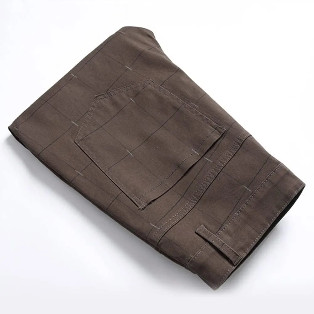 Men's Dress Plaid Slim Fit Flat Front Business Chinos Pants with Pockets RY02