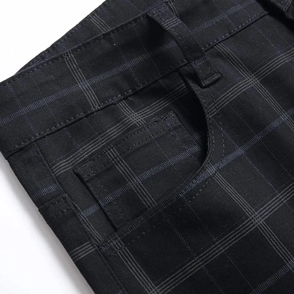 Men's Dress Plaid Slim Fit Flat Front Business Chinos Pants with Pockets RY02