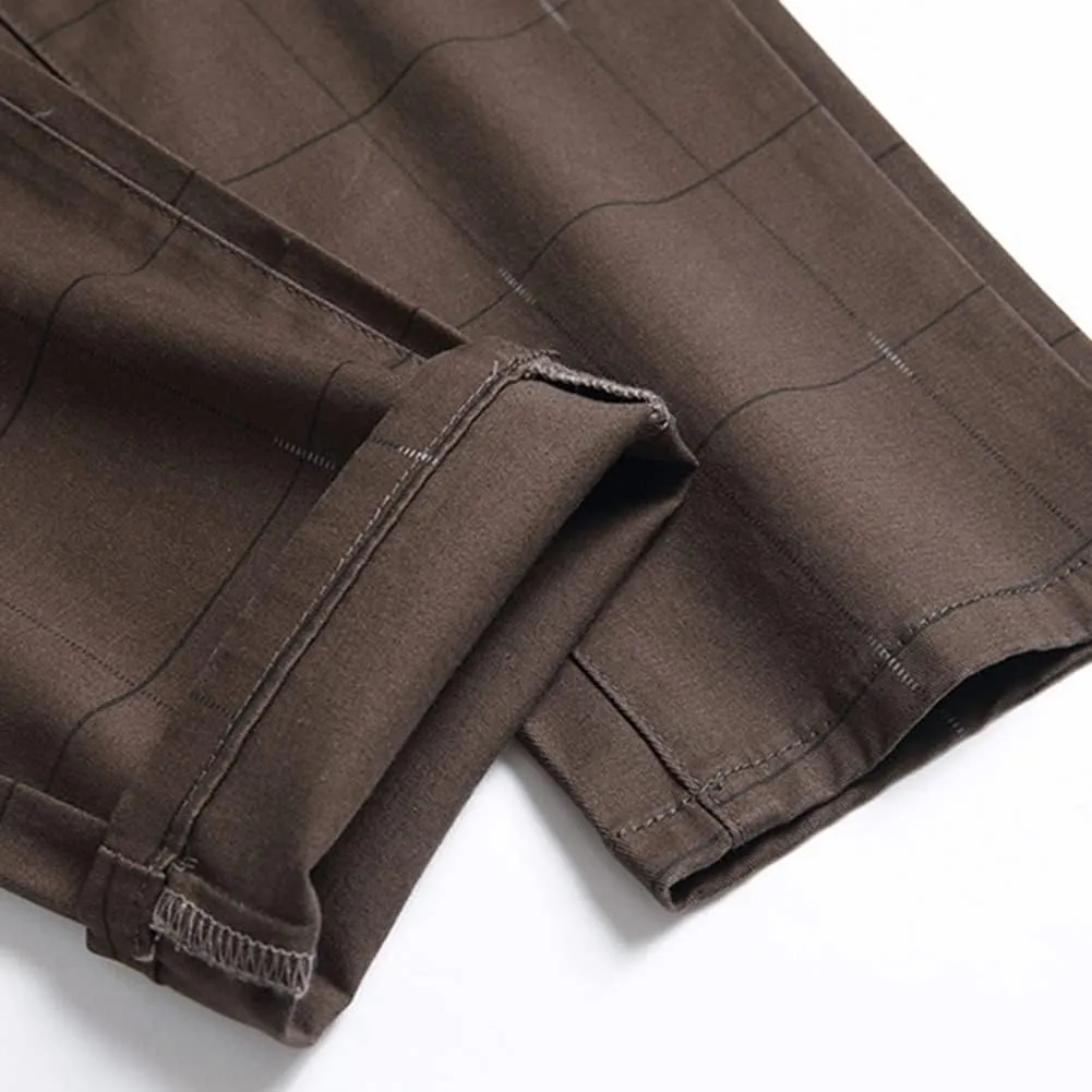Men's Dress Plaid Slim Fit Flat Front Business Chinos Pants with Pockets RY02