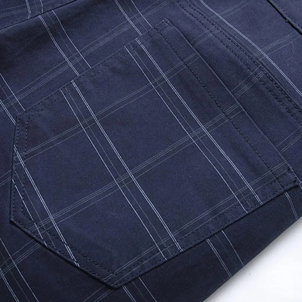 Men's Dress Plaid Slim Fit Flat Front Business Chinos Pants with Pockets RY02