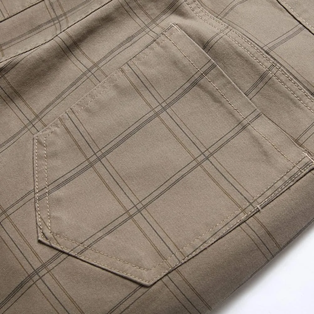 Men's Dress Plaid Slim Fit Flat Front Business Chinos Pants with Pockets RY02