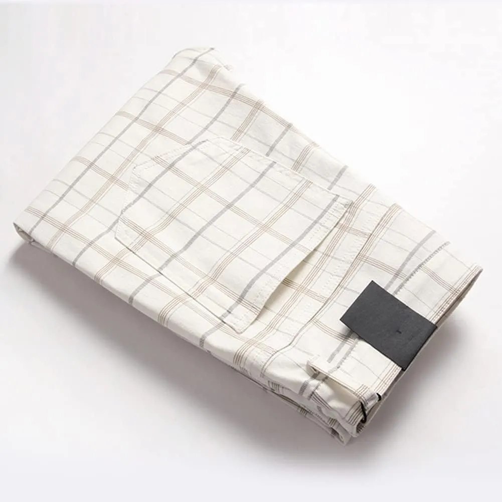 Men's Dress Plaid Slim Fit Flat Front Business Chinos Pants with Pockets RY02