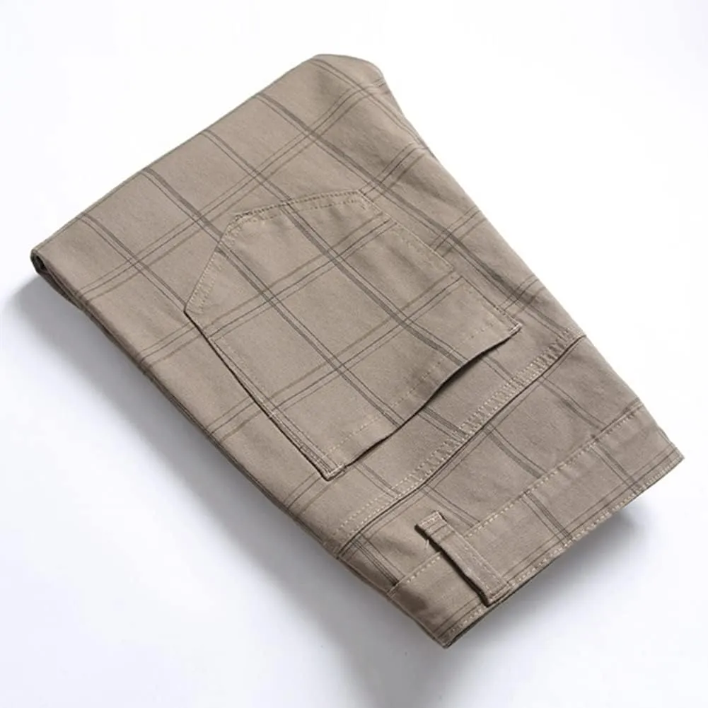 Men's Dress Plaid Slim Fit Flat Front Business Chinos Pants with Pockets RY02