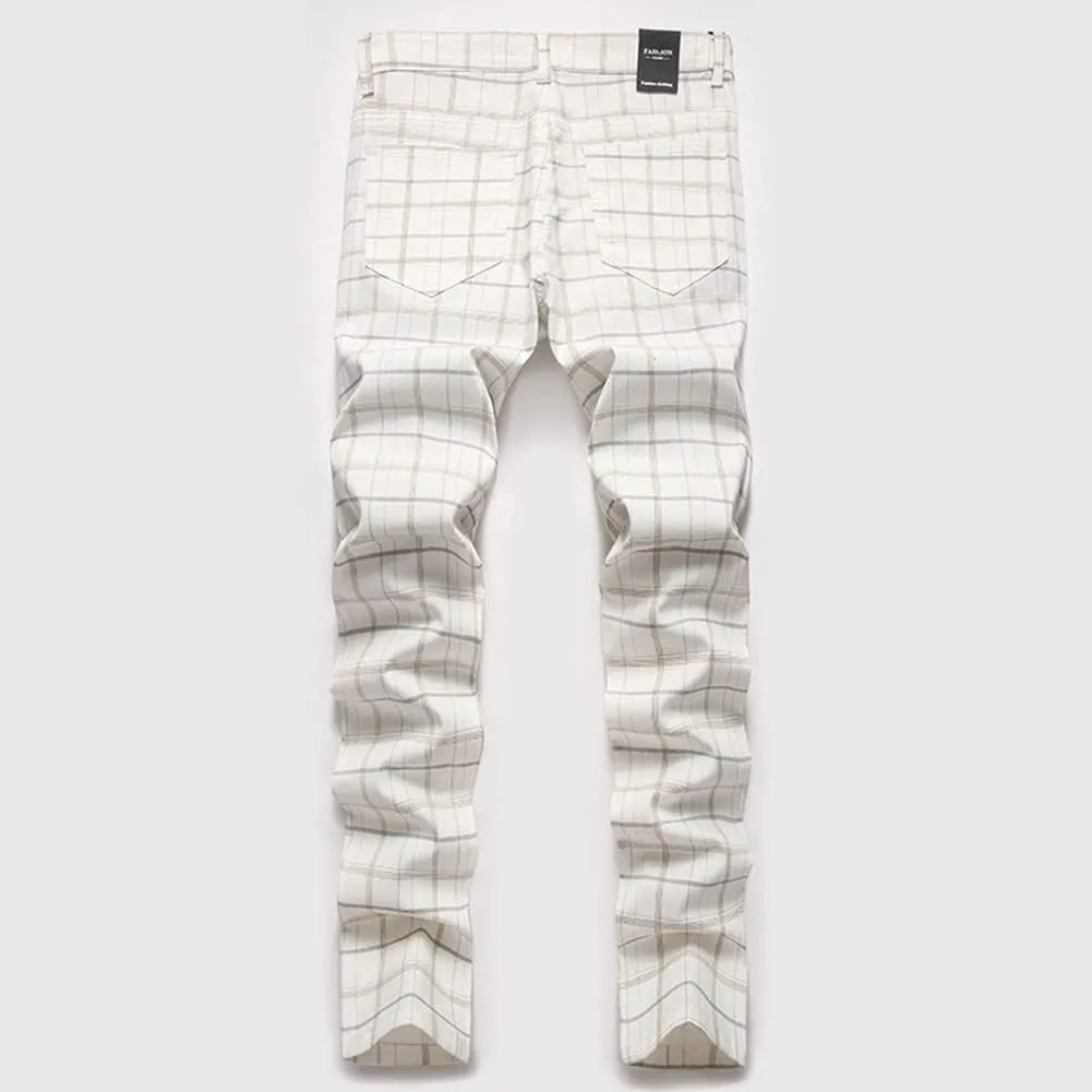 Men's Dress Plaid Slim Fit Flat Front Business Chinos Pants with Pockets RY02