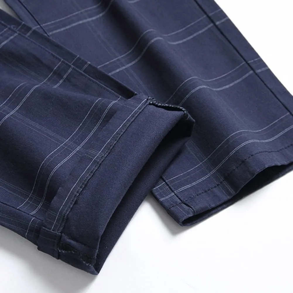 Men's Dress Plaid Slim Fit Flat Front Business Chinos Pants with Pockets RY02