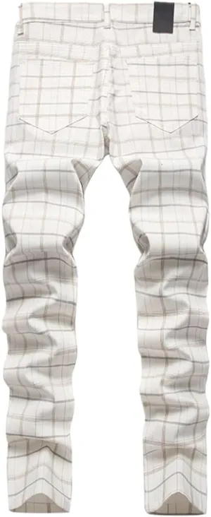 Men's Dress Plaid Slim Fit Flat Front Business Chinos Pants with Pockets RY02