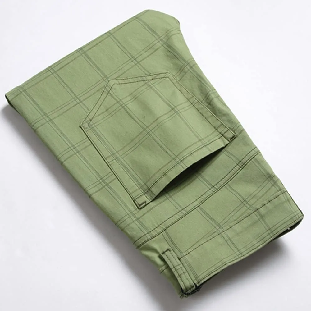 Men's Dress Plaid Slim Fit Flat Front Business Chinos Pants with Pockets RY02
