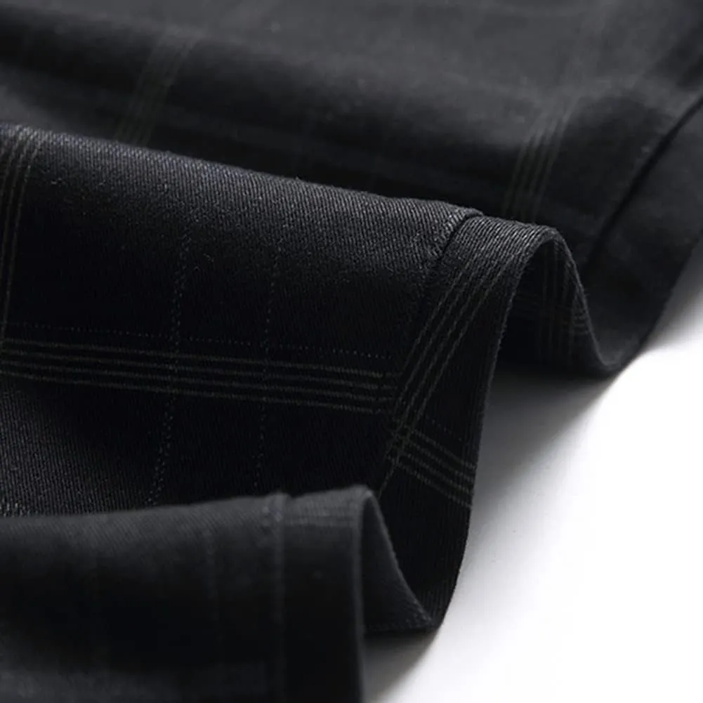 Men's Dress Plaid Slim Fit Flat Front Business Chinos Pants with Pockets RY02