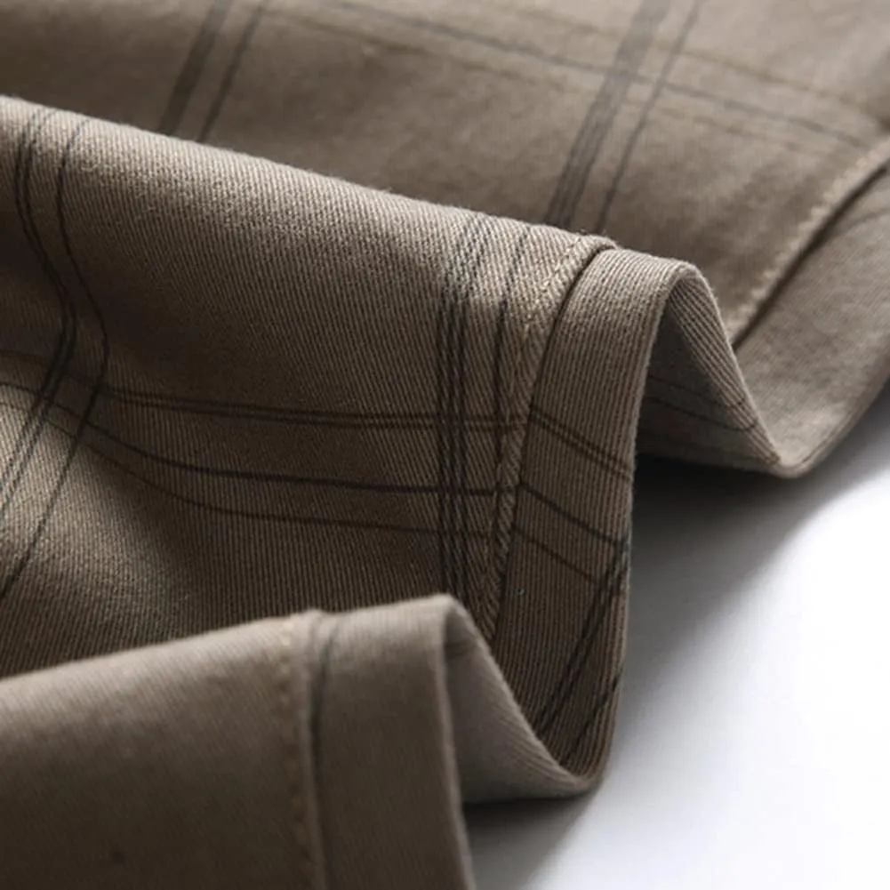 Men's Dress Plaid Slim Fit Flat Front Business Chinos Pants with Pockets RY02