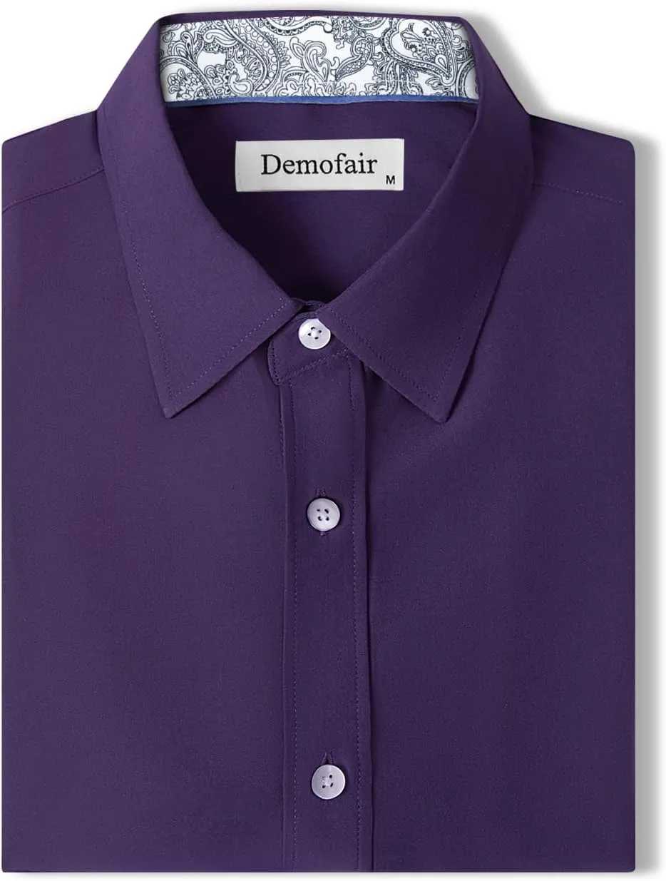 Men's Dress Shirts Long Sleeve Wrinkle-Free Button Down Shirt Men Inner Contrast Stretch Formal Shirts