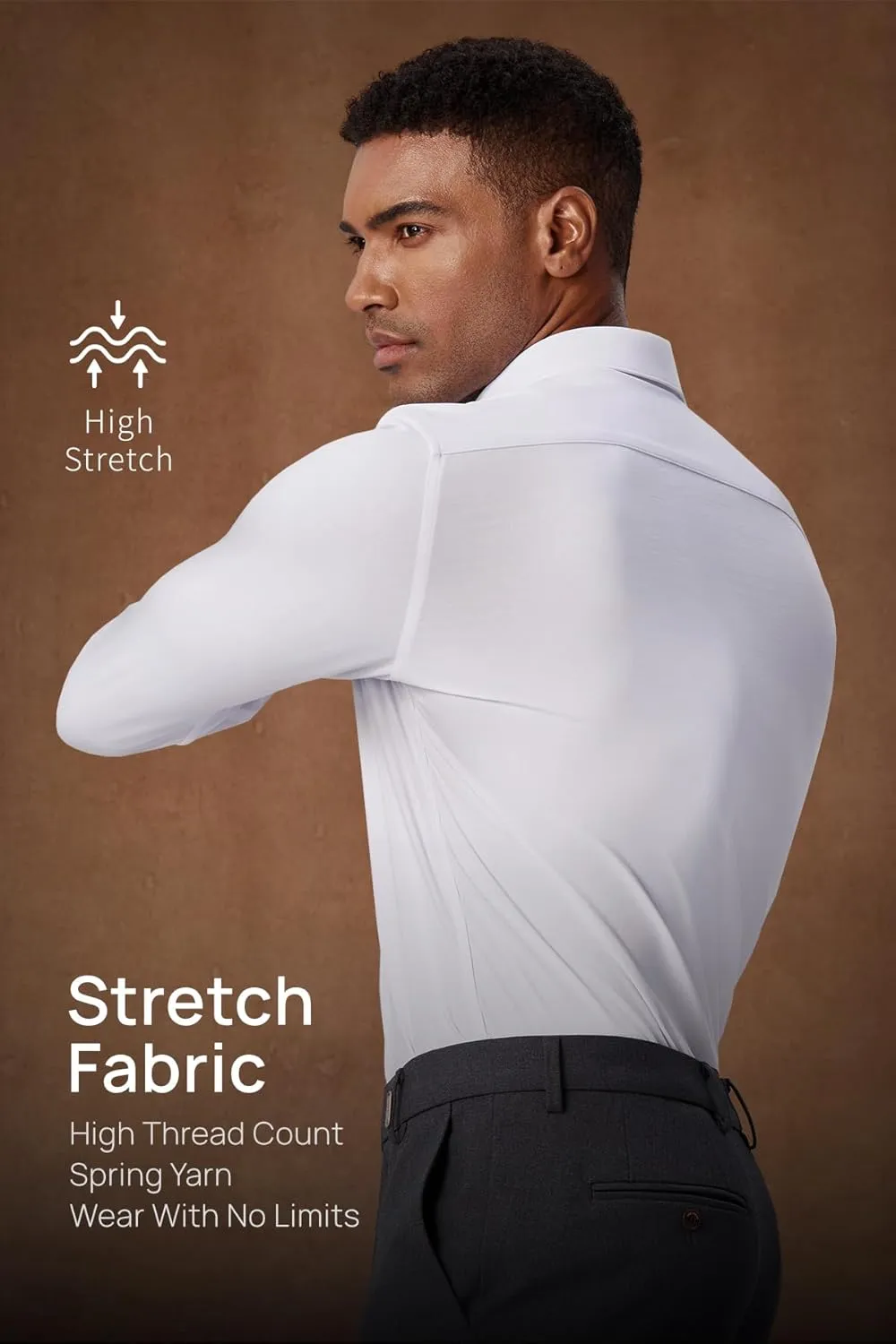 Mens Dress Shirts Warm Stretch Wrinkle Free Non Iron Cashmere Long Sleeve Button Down Shirt
