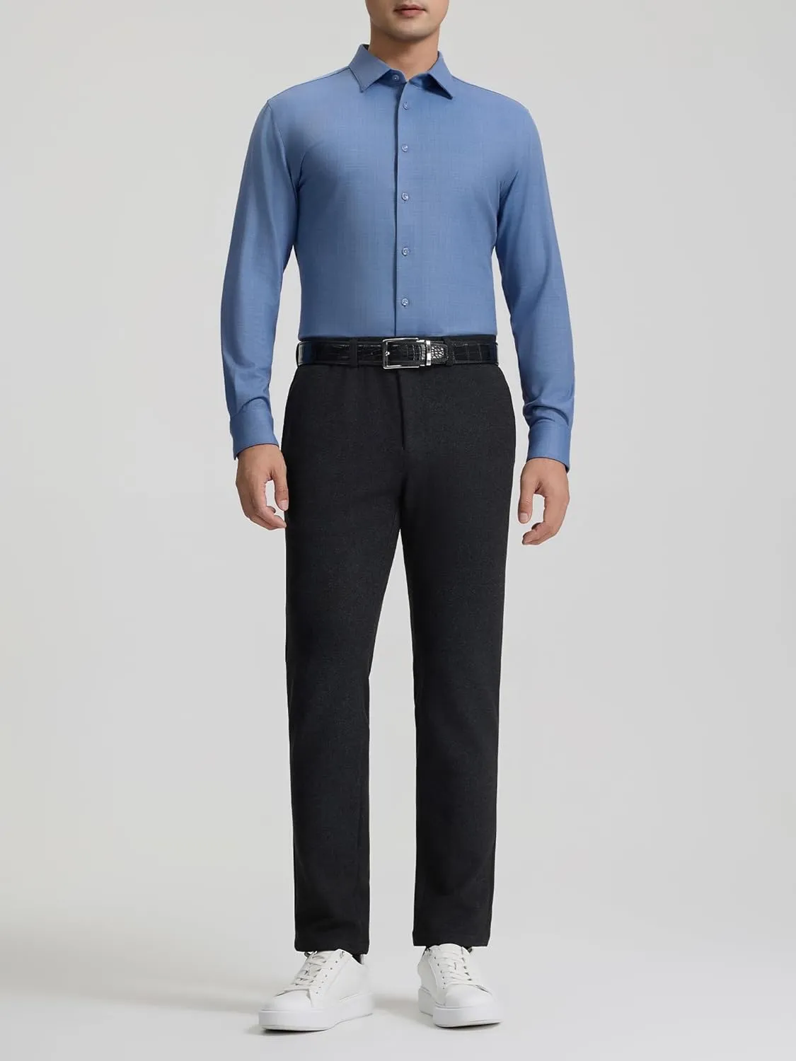 Mens Dress Shirts Warm Stretch Wrinkle Free Non Iron Cashmere Long Sleeve Button Down Shirt