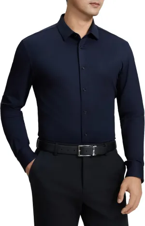 Mens Dress Shirts Warm Stretch Wrinkle Free Non Iron Cashmere Long Sleeve Button Down Shirt