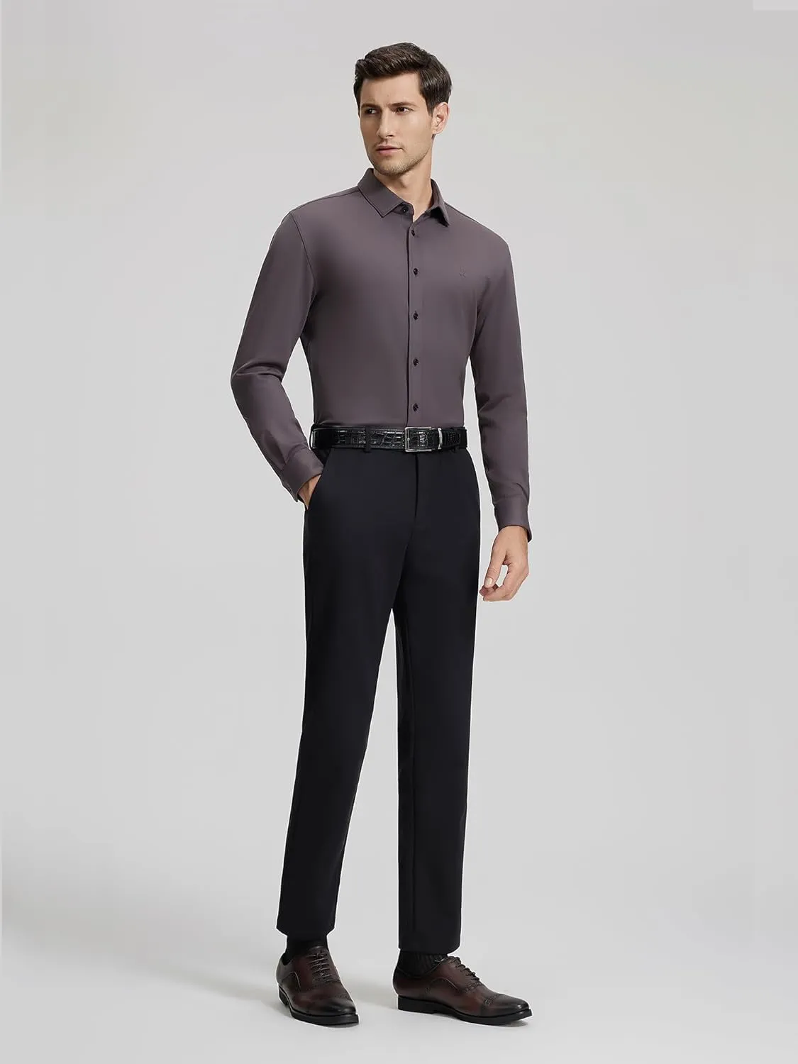 Mens Dress Shirts Warm Stretch Wrinkle Free Non Iron Cashmere Long Sleeve Button Down Shirt