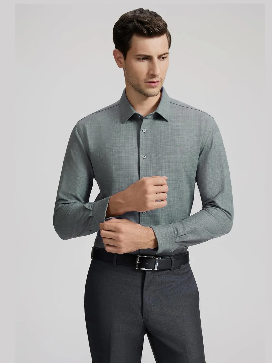 Mens Dress Shirts Warm Stretch Wrinkle Free Non Iron Cashmere Long Sleeve Button Down Shirt