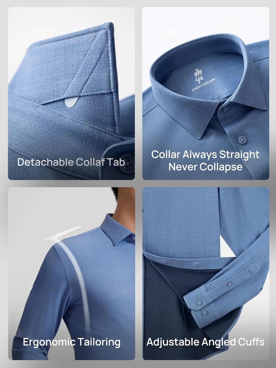 Mens Dress Shirts Warm Stretch Wrinkle Free Non Iron Cashmere Long Sleeve Button Down Shirt