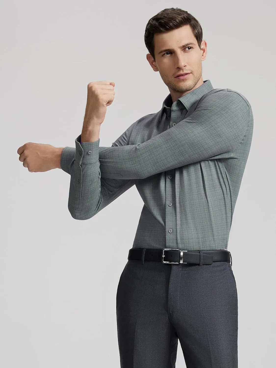 Mens Dress Shirts Warm Stretch Wrinkle Free Non Iron Cashmere Long Sleeve Button Down Shirt