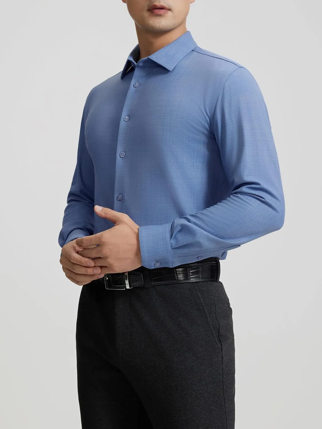 Mens Dress Shirts Warm Stretch Wrinkle Free Non Iron Cashmere Long Sleeve Button Down Shirt