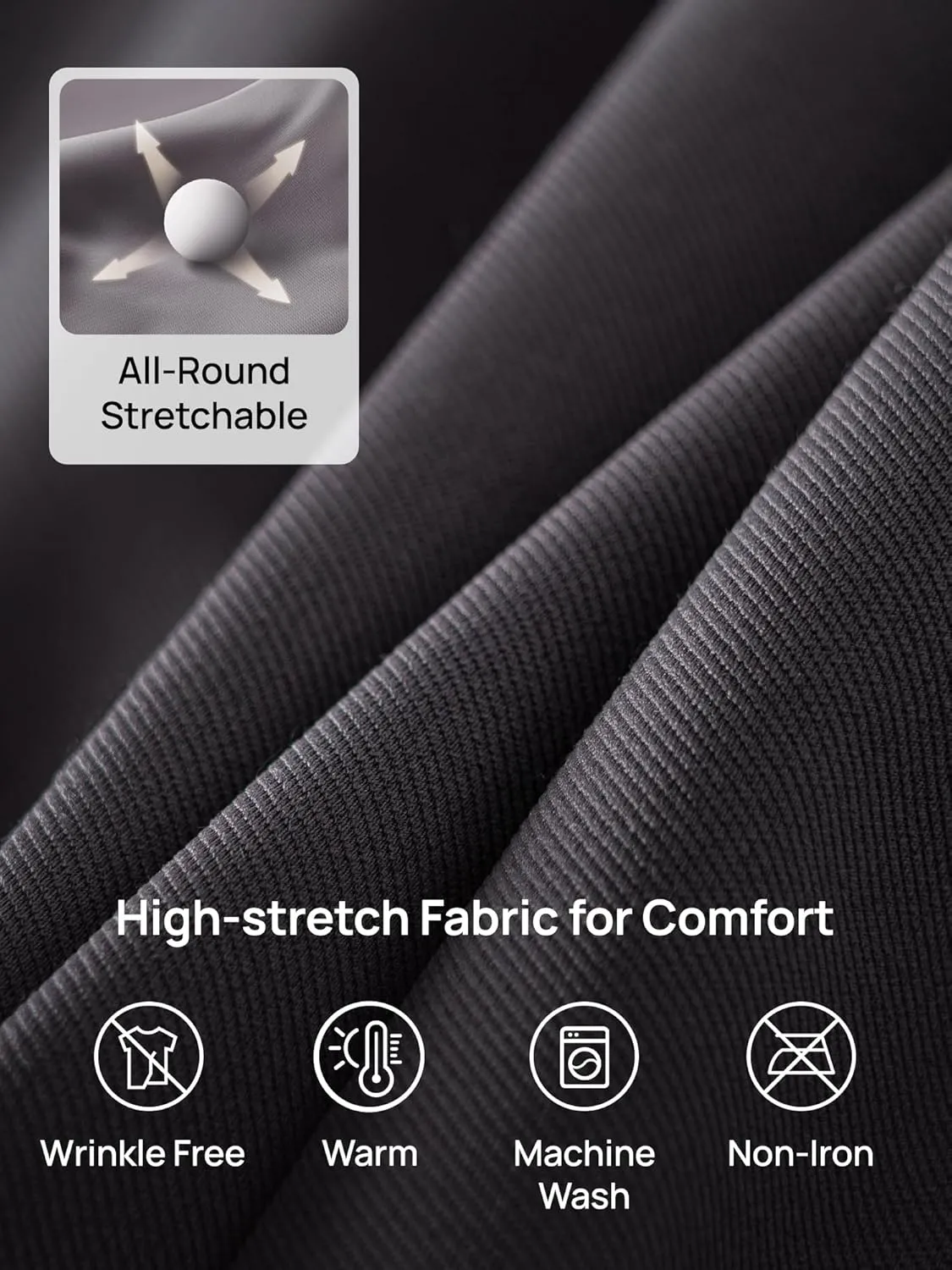 Mens Dress Shirts Warm Stretch Wrinkle Free Non Iron Cashmere Long Sleeve Button Down Shirt