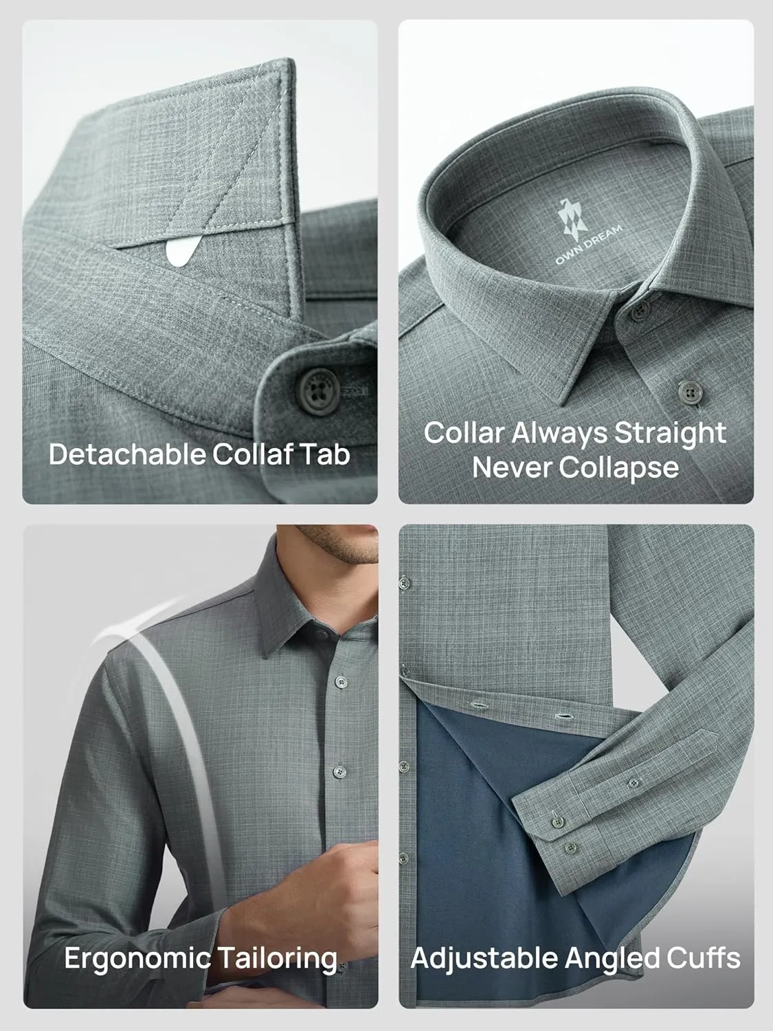 Mens Dress Shirts Warm Stretch Wrinkle Free Non Iron Cashmere Long Sleeve Button Down Shirt