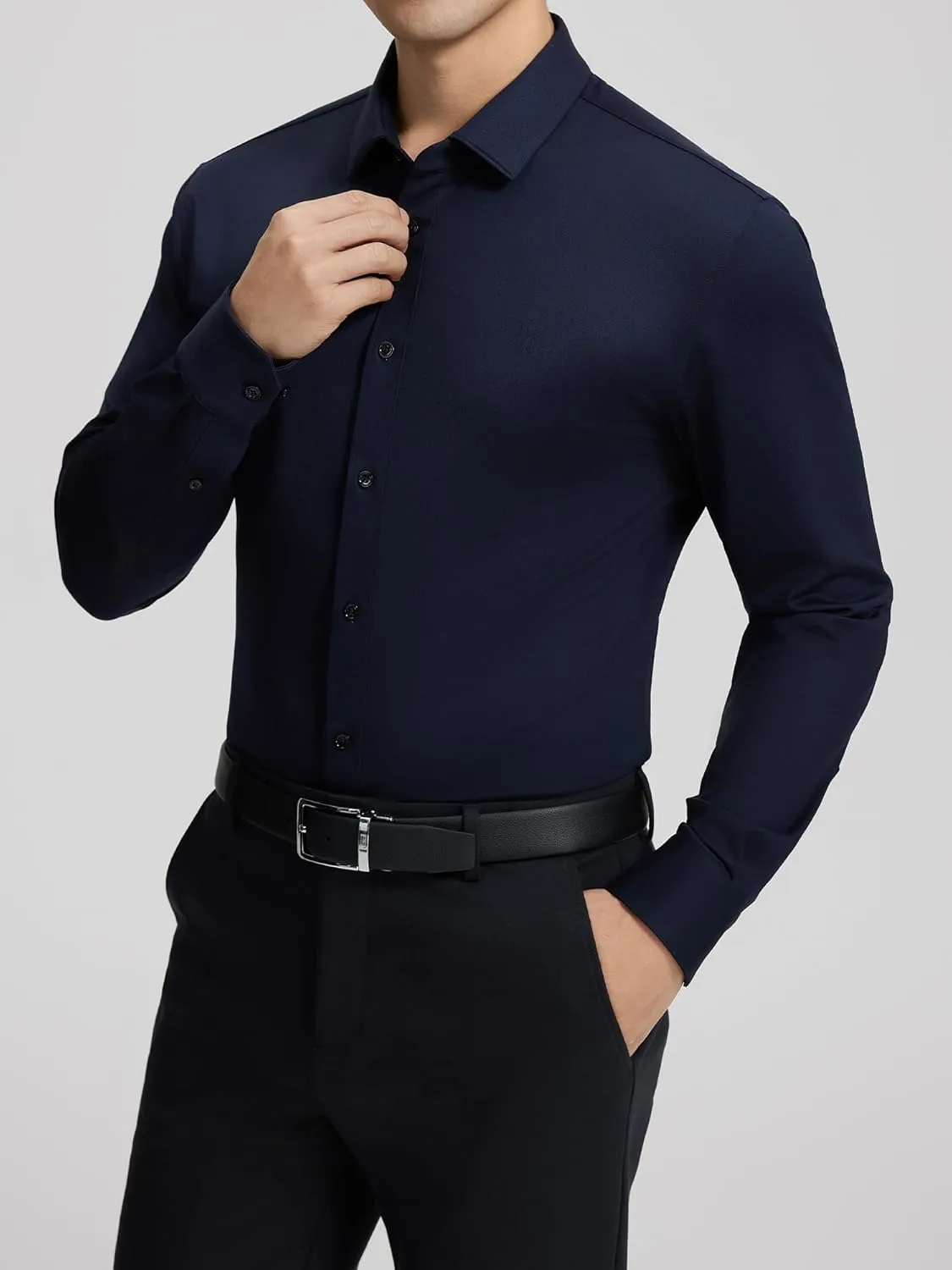 Mens Dress Shirts Warm Stretch Wrinkle Free Non Iron Cashmere Long Sleeve Button Down Shirt