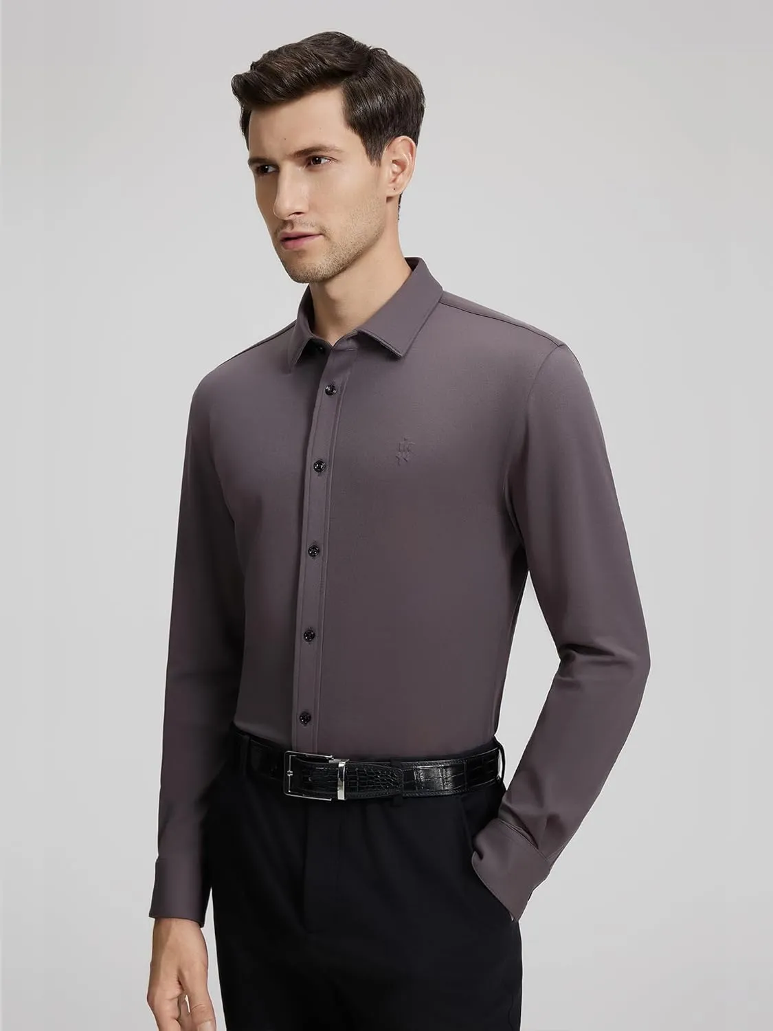 Mens Dress Shirts Warm Stretch Wrinkle Free Non Iron Cashmere Long Sleeve Button Down Shirt