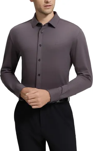 Mens Dress Shirts Warm Stretch Wrinkle Free Non Iron Cashmere Long Sleeve Button Down Shirt