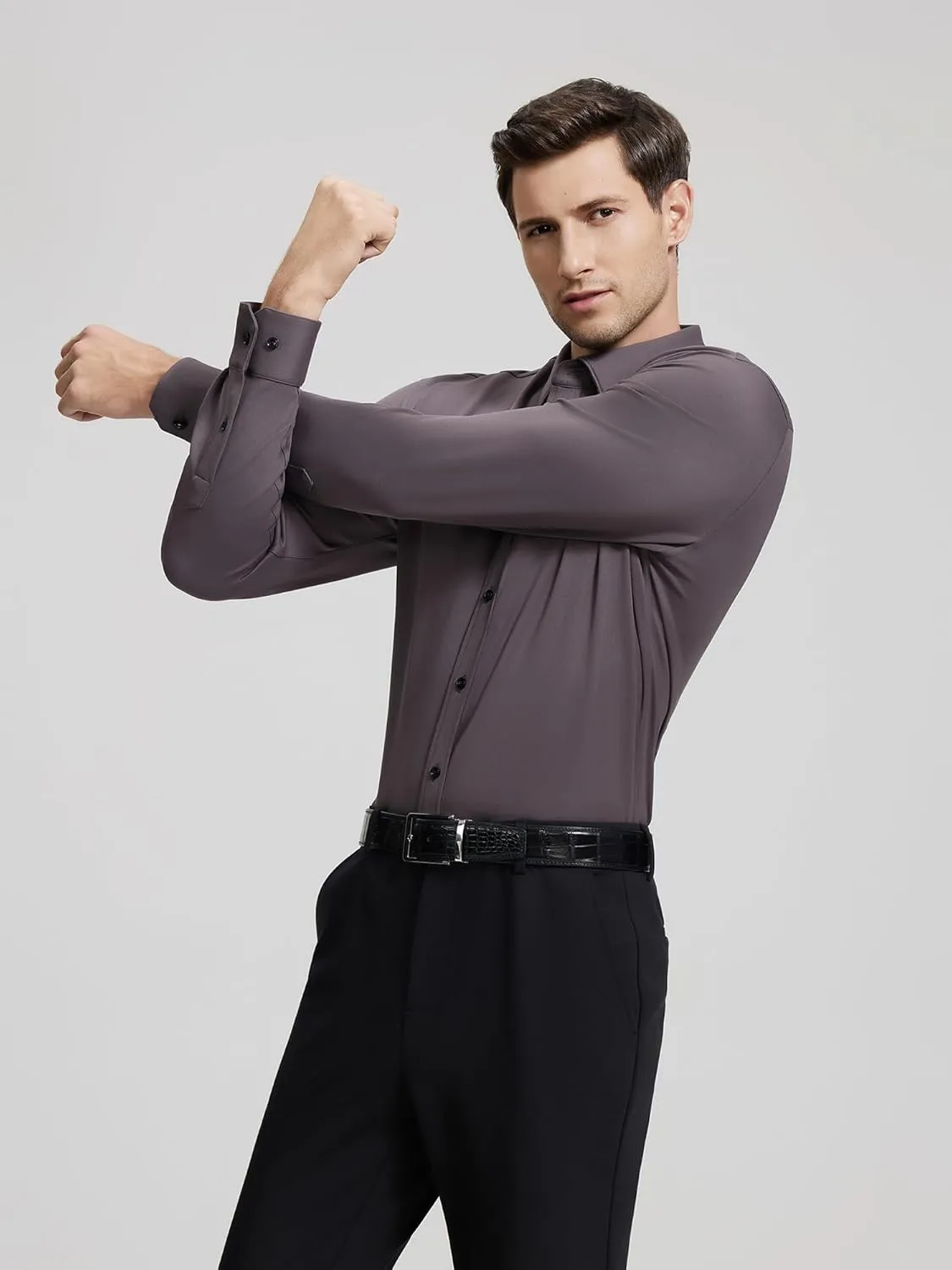 Mens Dress Shirts Warm Stretch Wrinkle Free Non Iron Cashmere Long Sleeve Button Down Shirt