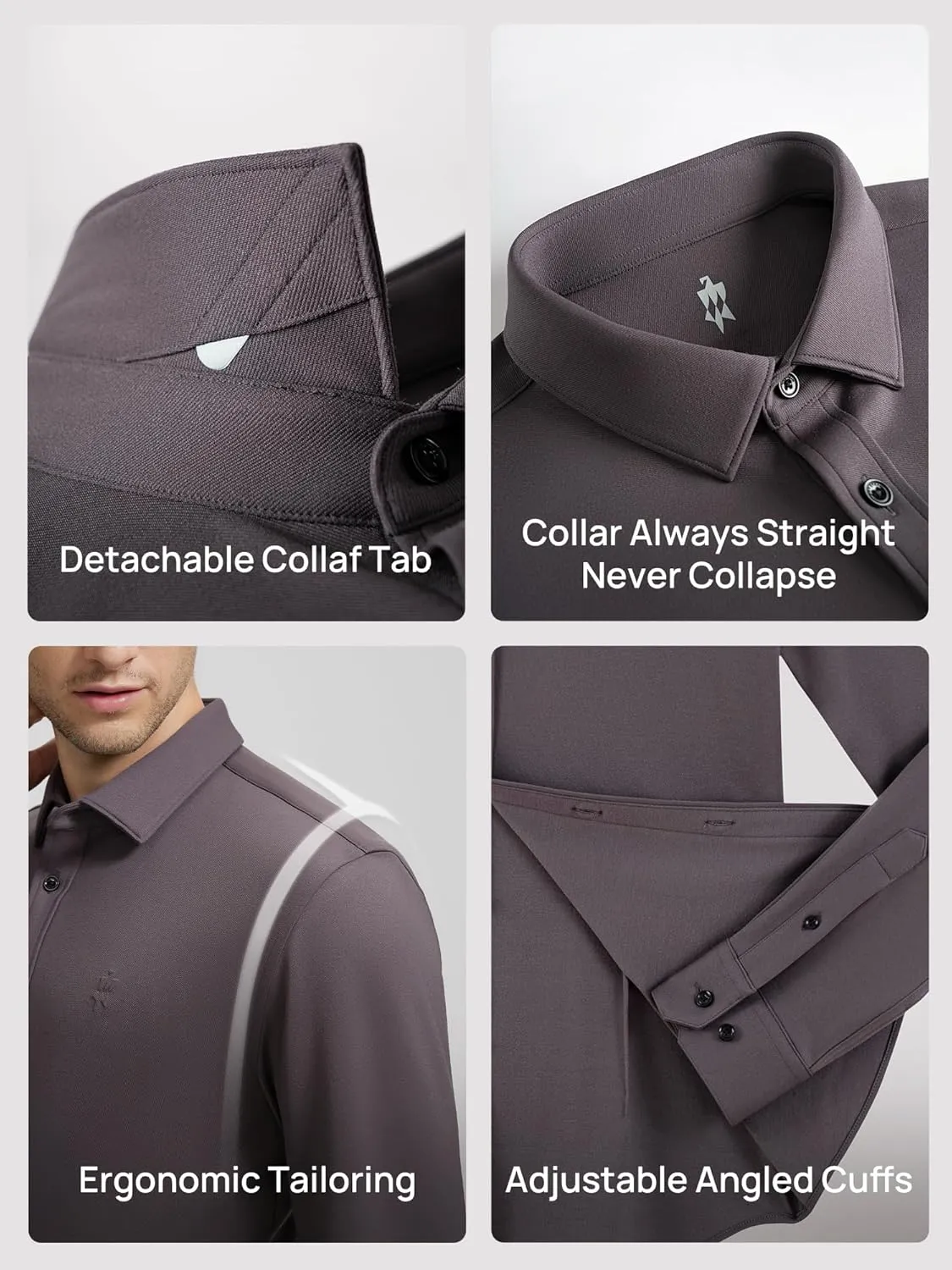 Mens Dress Shirts Warm Stretch Wrinkle Free Non Iron Cashmere Long Sleeve Button Down Shirt