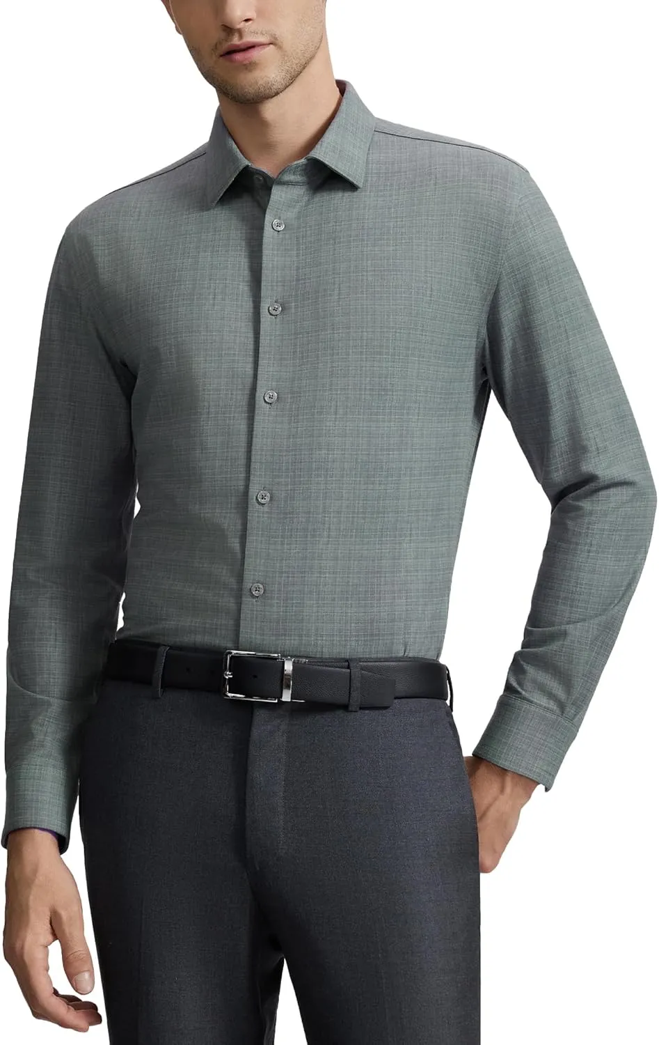 Mens Dress Shirts Warm Stretch Wrinkle Free Non Iron Cashmere Long Sleeve Button Down Shirt