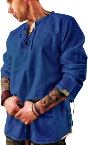 Men's Fashion Cotton Linen Shirt Long Sleeve Solid Color Ethnic Beach Yoga Top
