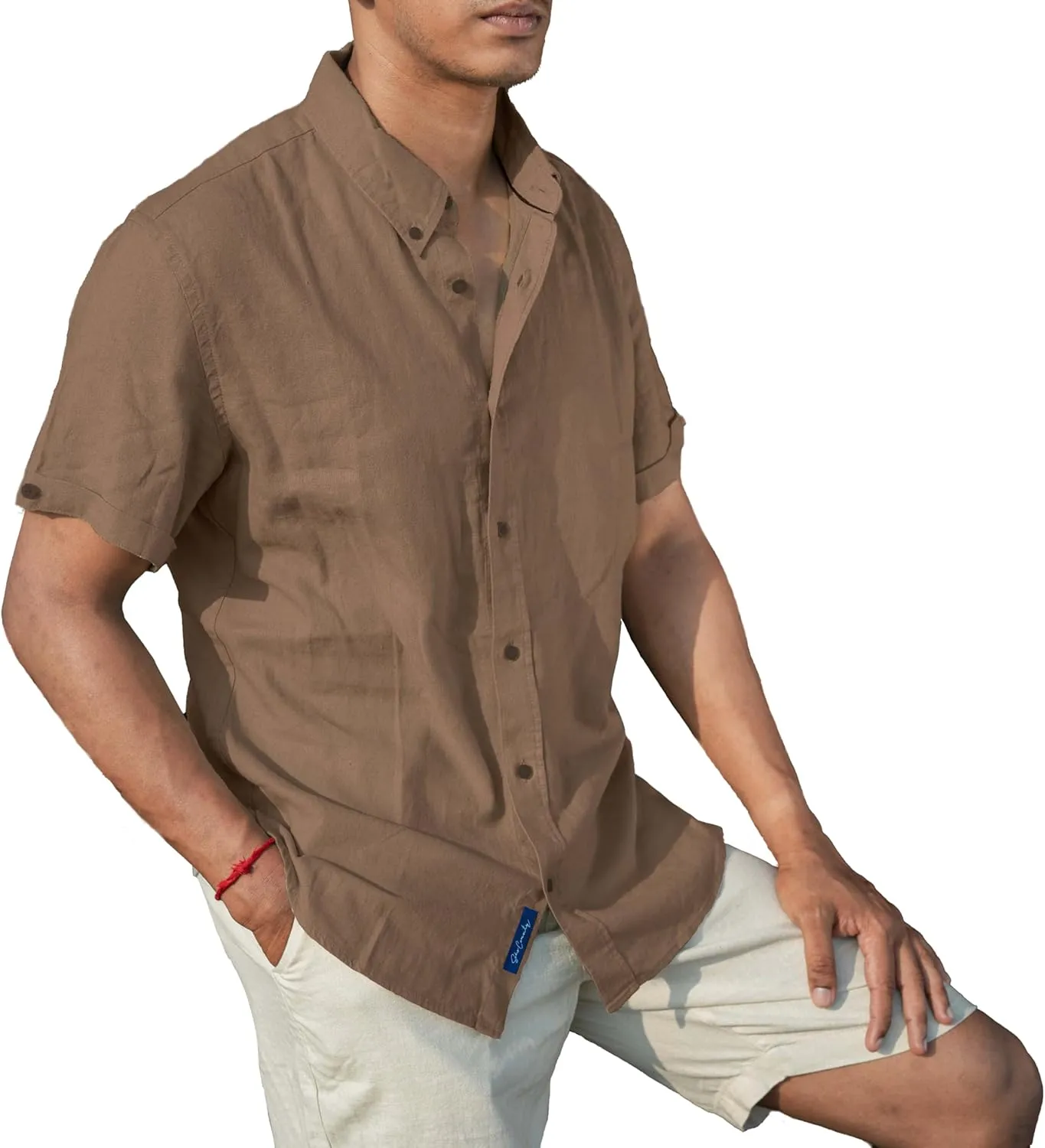 Mens Linen Blend Short Sleeve Casual Shirt for Vacation, Holiday, Casual Party, Lightweight Button Down Shirt