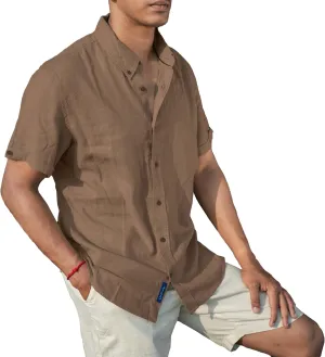 Mens Linen Blend Short Sleeve Casual Shirt for Vacation, Holiday, Casual Party, Lightweight Button Down Shirt