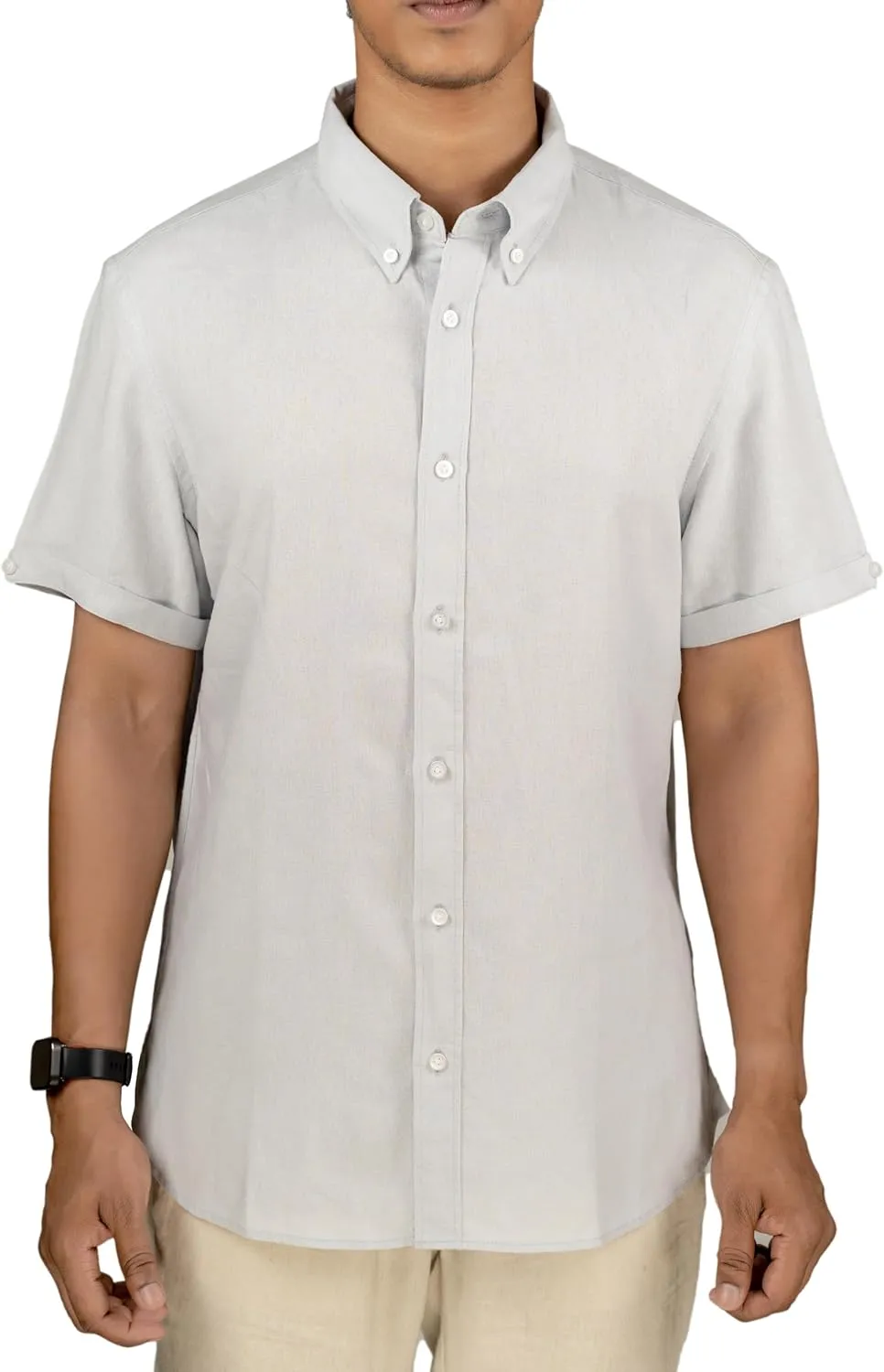 Mens Linen Blend Short Sleeve Casual Shirt for Vacation, Holiday, Casual Party, Lightweight Button Down Shirt
