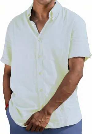 Mens Linen Blend Short Sleeve Casual Shirt for Vacation, Holiday, Casual Party, Lightweight Button Down Shirt