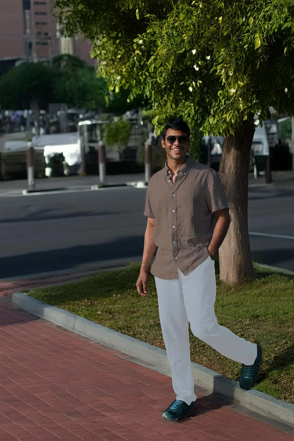 Mens Linen Blend Short Sleeve Casual Shirt for Vacation, Holiday, Casual Party, Lightweight Button Down Shirt