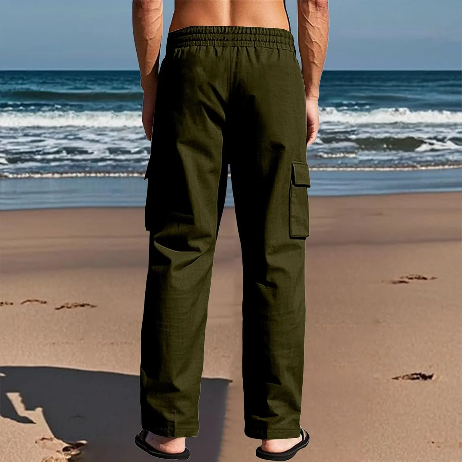 Men's Linen Breathable Cargo Multi-Pocket Loose Casual Wide Leg Pants
