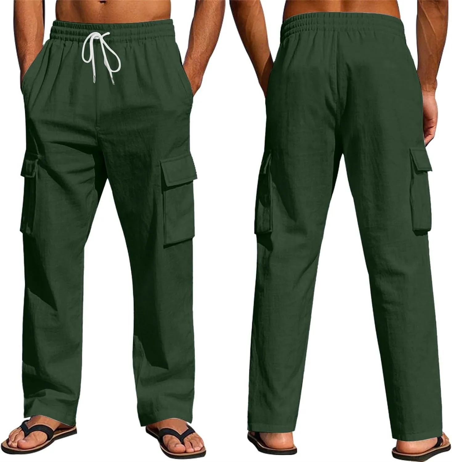 Men's Linen Breathable Cargo Multi-Pocket Loose Casual Wide Leg Pants
