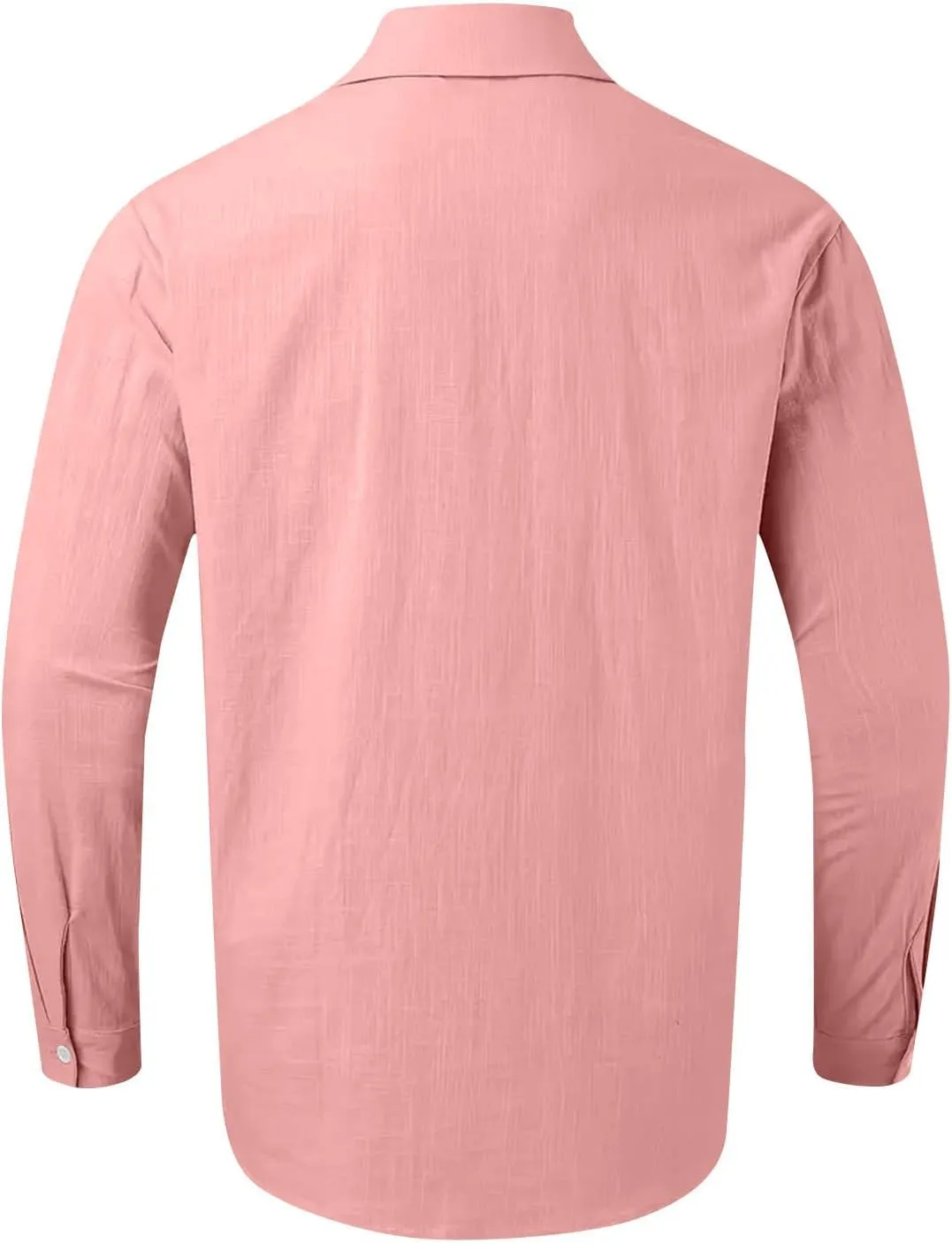 Mens Linen Shirt Casual Button Down Long Sleeve Trendy Business Tops with Pockets Solid Color Basic Lapel Shirt 2025
