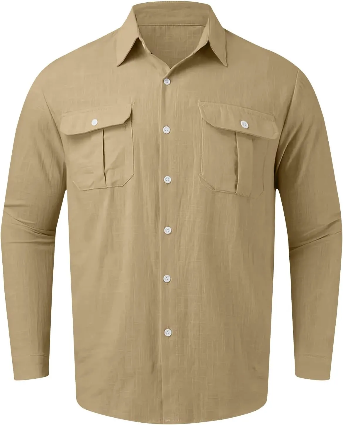Mens Linen Shirt Casual Button Down Long Sleeve Trendy Business Tops with Pockets Solid Color Basic Lapel Shirt 2025