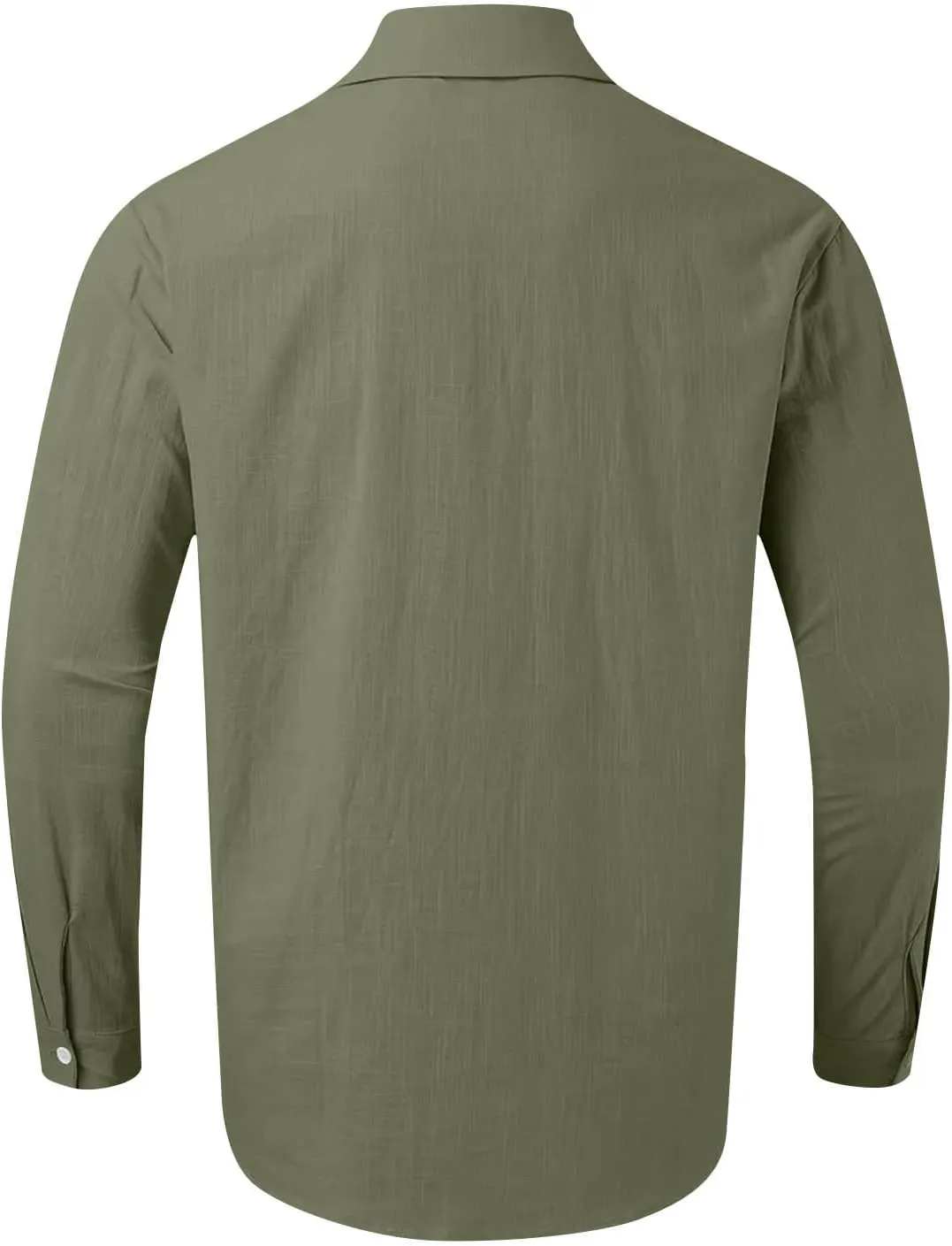Mens Linen Shirt Casual Button Down Long Sleeve Trendy Business Tops with Pockets Solid Color Basic Lapel Shirt 2025