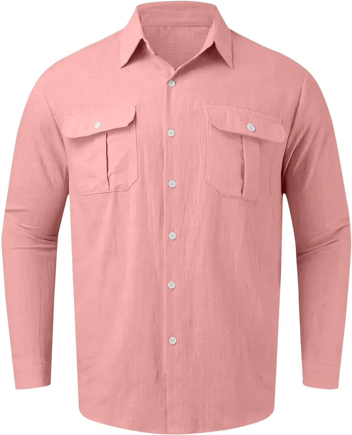 Mens Linen Shirt Casual Button Down Long Sleeve Trendy Business Tops with Pockets Solid Color Basic Lapel Shirt 2025