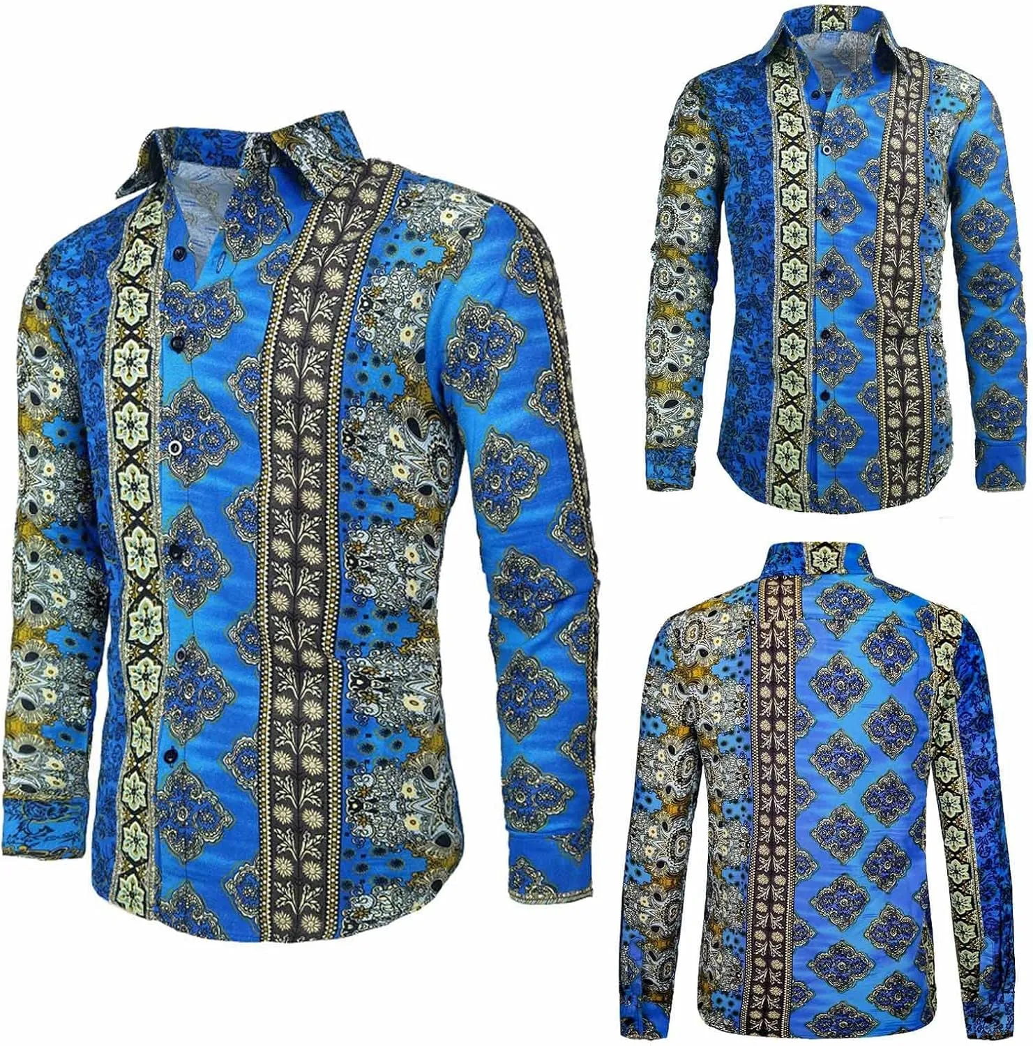 Men's Linen Shirts Striped Ethnic Style Long Sleeve Button Down Shirt Vintage Aztec Casual Trendy Summer Clothes 2025