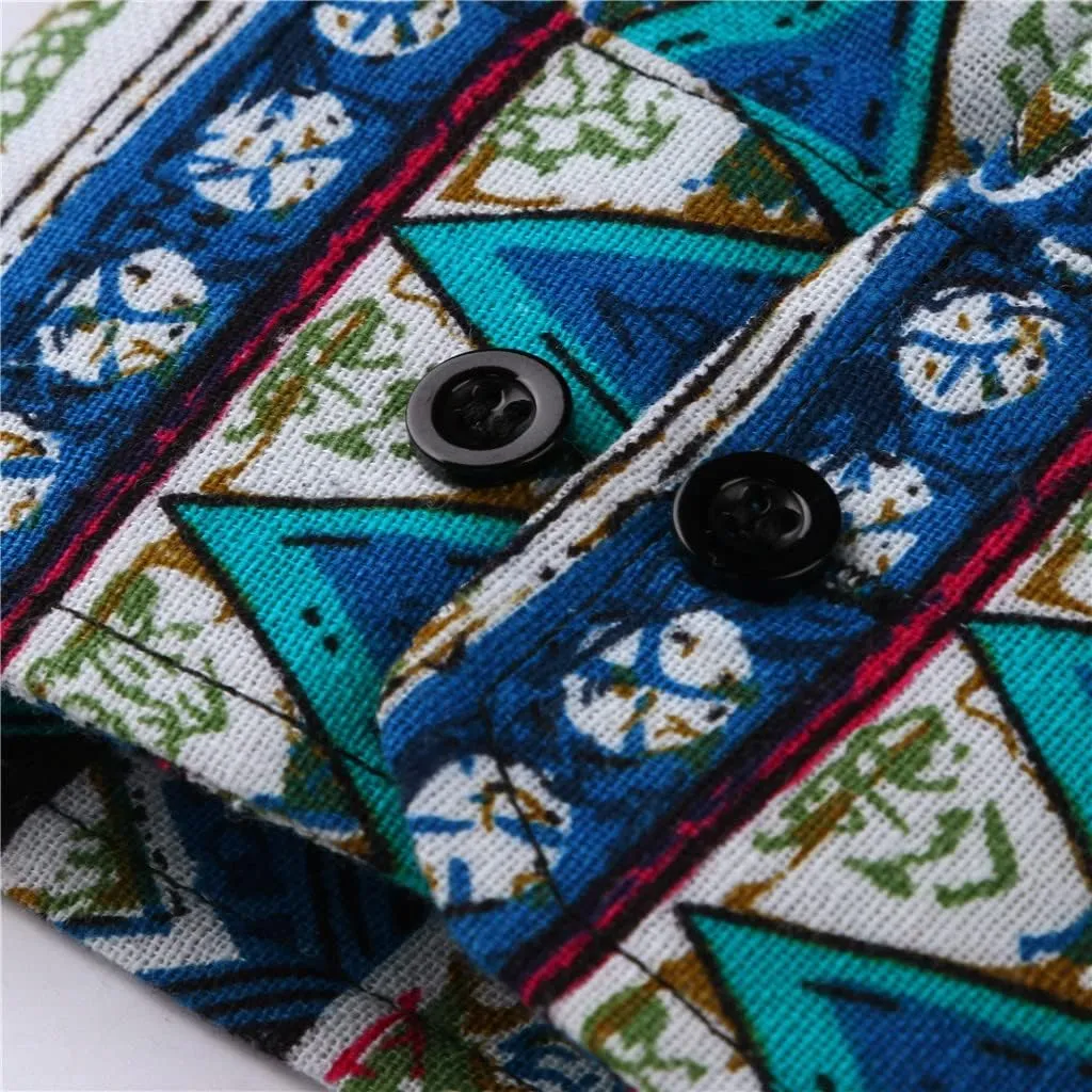 Men's Linen Shirts Striped Ethnic Style Long Sleeve Button Down Shirt Vintage Aztec Casual Trendy Summer Clothes 2025
