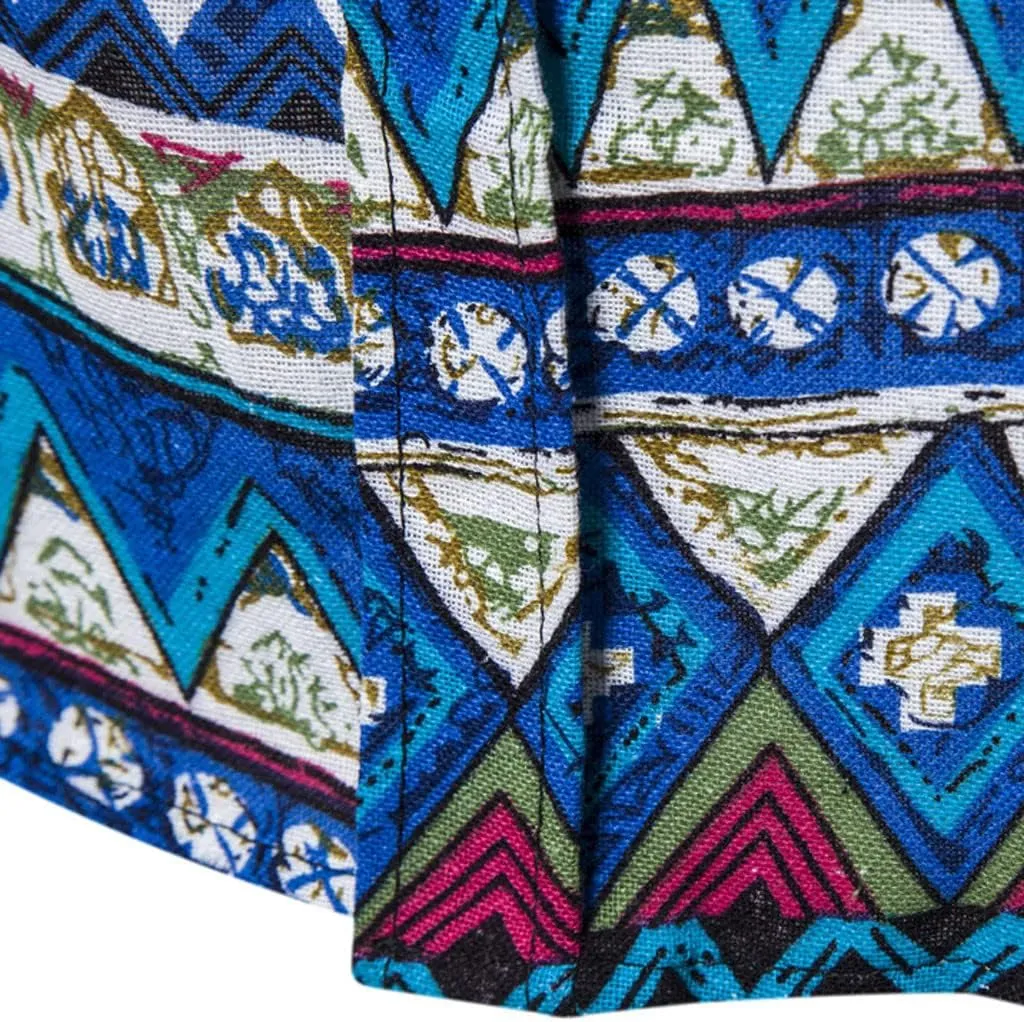 Men's Linen Shirts Striped Ethnic Style Long Sleeve Button Down Shirt Vintage Aztec Casual Trendy Summer Clothes 2025